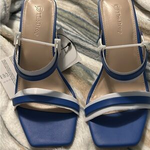 The Drop Blue and White Strappy Sandals